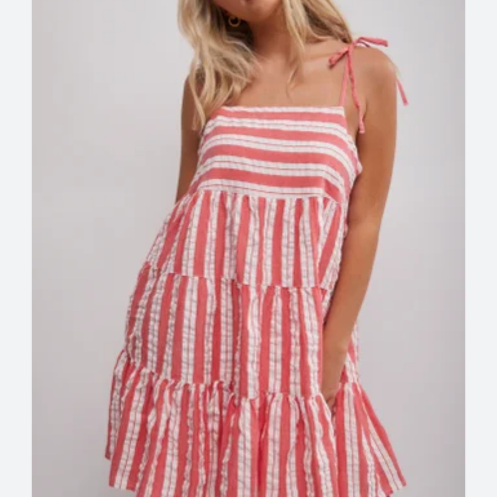 SEAFOLLY $140 SZ S SUN KISSED CORAL GINGHAM  3 TIER  BABYDOLL DRESS LN